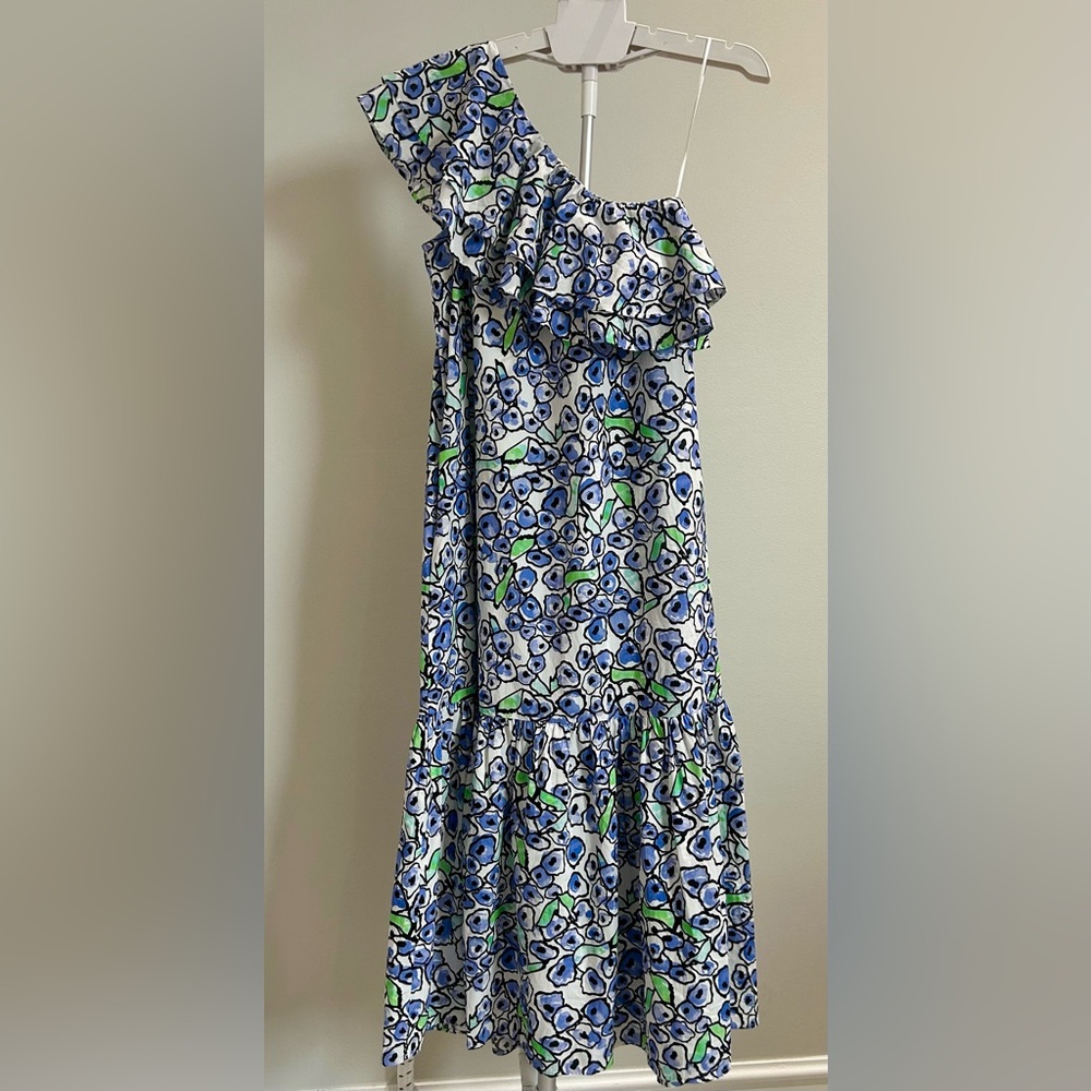 *NWOT!
ROMAN- Elegant One-Shoulder Blue and Green Floral Dress